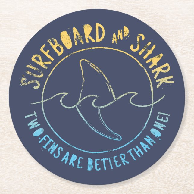 Posavasos Redondo De Papel Surf Y Tiburón En Verano (Anverso)