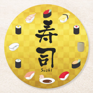 Posavasos Redondo De Papel Sushi (caligrafía japonesa)