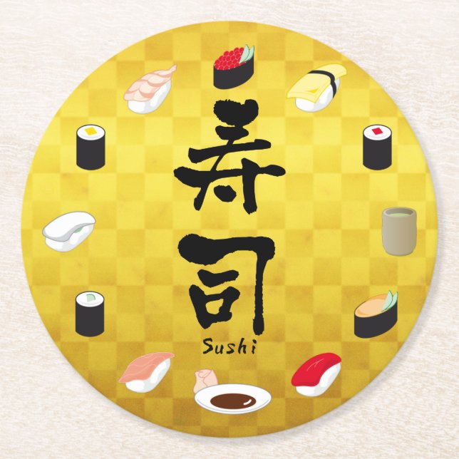 Posavasos Redondo De Papel Sushi (caligrafía japonesa) (Anverso)