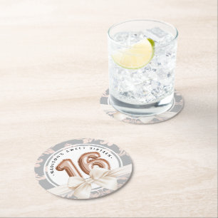 Posavasos Redondo De Papel Sweet 16 Rosa de lujo Globos de oro