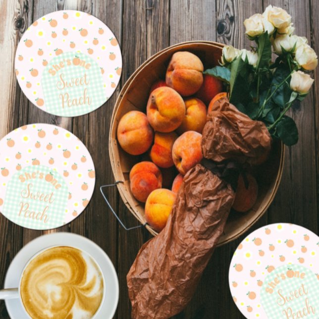 Posavasos Redondo De Papel Sweet Peach First Birthday Paper Coaster (Subido por el creador)