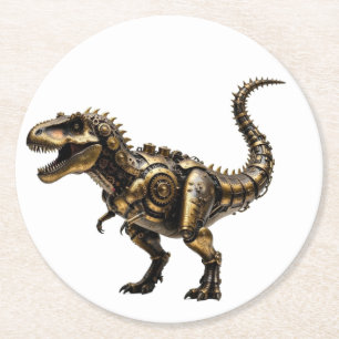 Posavasos Redondo De Papel T-Rex Mech Steampunk – Bestia Dino de Latón