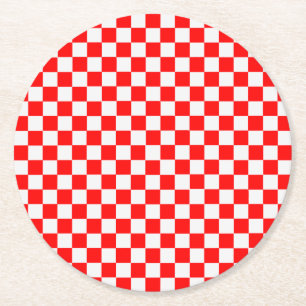 Posavasos Redondo De Papel Tablero de cheques rojo y blanco clásico de STaylo