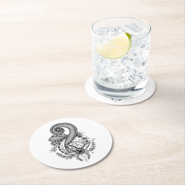 Posavasos Redondo De Papel Tangle Art: Florales Motiv -  (In situ)