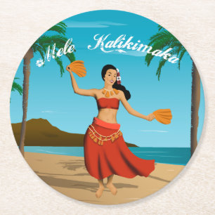 Posavasos Redondo De Papel Tarjeta postal hawaiana Mele Kalikimaka