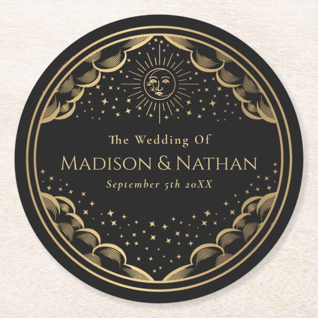 Posavasos Redondo De Papel Tarot Sun y Moon Boda Classic (Anverso)