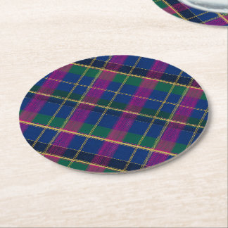 Posavasos Redondo De Papel Tartan de Herencia Invernal | Diamante de Cobalto 