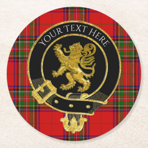 Posavasos Redondo De Papel Tartan del león del blasón del clan escocés