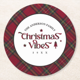Posavasos Redondo De Papel Tartán Treasures: Vibes de Navidades retro