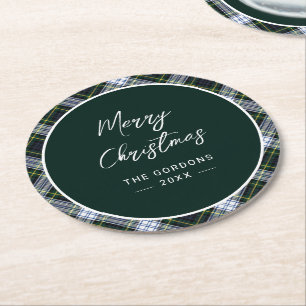 Posavasos Redondo De Papel Tartan Verde Plaid Rústico Escrito a Mano Clan Gor