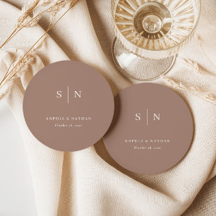 Posavasos Redondo De Papel Taupe Neutro Minimalista y Elegante   Boda