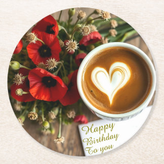 Posavasos Redondo De Papel Taza de café personalizada Feliz Cumpleaños con Co