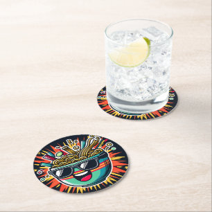 Posavasos Redondo De Papel Tazón de ramen de dibujos animados de fideos lindo