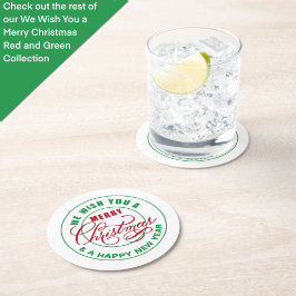 Posavasos Redondo De Papel Te deseamos una Feliz Navidad Rojo y Verde