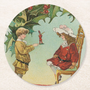 Posavasos Redondo De Papel Te deseo una Feliz Navidad - postal vintage