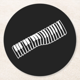 Posavasos Redondo De Papel Teclado de música de dibujo de la línea blanca cóm
