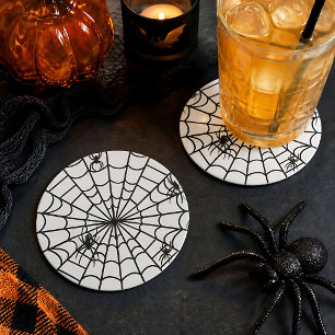 Posavasos Redondo De Papel Tela de Araña Espeluznante