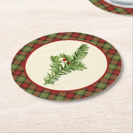 Posavasos Redondo De Papel Tela escocesa rústica del navidad del tejo del