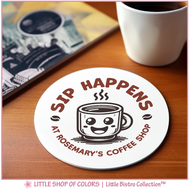 Posavasos Redondo De Papel Tema de café Cute Sip Happens (Subido por el creador)