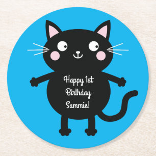 Posavasos Redondo De Papel Tema de fiesta de cumpleaños de gatito lindo para