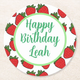 Posavasos Redondo De Papel Tema de la fiesta de cumpleaños de fresa
