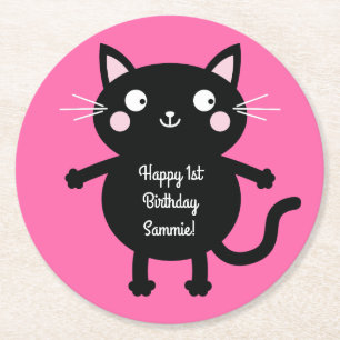 Posavasos Redondo De Papel Tema de la fiesta de cumpleaños del gato lindo Kit