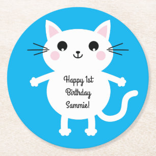 Posavasos Redondo De Papel Tema de la fiesta de cumpleaños del gato lindo Kit