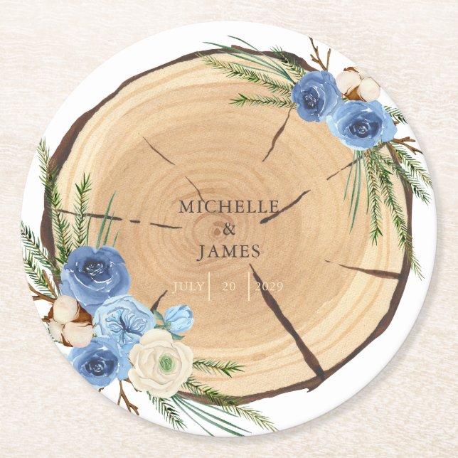 Posavasos Redondo De Papel Tema del Boda de Woodland rústico (Anverso)