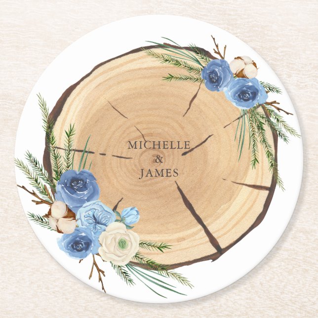 Posavasos Redondo De Papel Tema del Boda de Woodland rústico (Anverso)