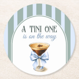 Posavasos Redondo De Papel Tema del café Espresso Martini Blue Bow Baby Showe