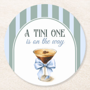 Posavasos Redondo De Papel Tema del café Espresso Martini Blue Bow Baby Showe