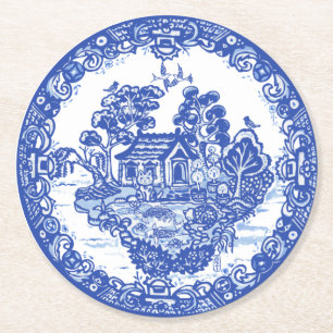 Posavasos Redondo De Papel Templo único en China del gato azul y afortunado K