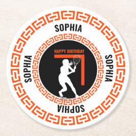 Posavasos Redondo De Papel Tennis Birthday, Tennis Girl Player