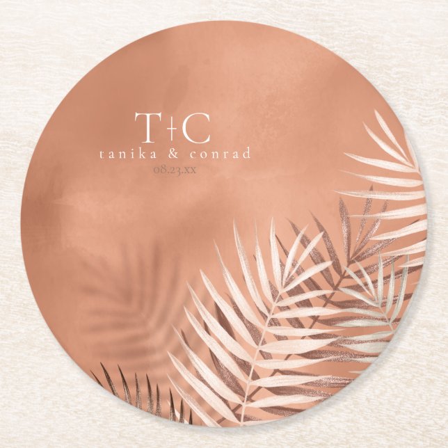 Posavasos Redondo De Papel Terra Cotta ID956 Boda de hojas de palmera exubera (Anverso)