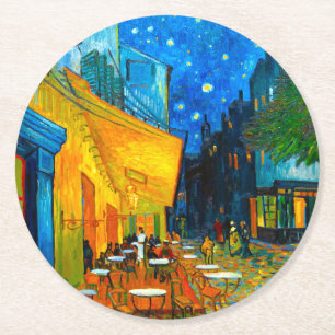Posavasos Redondo De Papel Terraza Van Gogh Café de noche