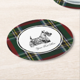 Posavasos Redondo De Papel Terrier Escocés y Blackwatch Personalizado