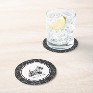 Posavasos Redondo De Papel Terrier Escocés y Patrón de Cuero Personalizar