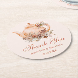 Posavasos Redondo De Papel tetera acuarela otoño otoño boda gracias