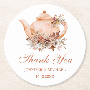 Posavasos Redondo De Papel Tetera Floral de Otoño Agradecimiento Regalo de Bo