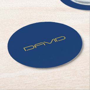 Posavasos Redondo De Papel Texto elegante editable Oro y azul marino