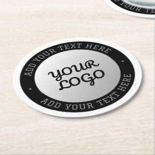 Posavasos Redondo De Papel Texto personalizable y logotipo Gradiente gris