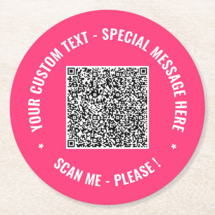 Posavasos Redondo De Papel Texto personalizado de tu código QR para posavasos