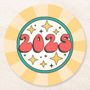 Posavasos Redondo De Papel Texto y estrellas groovy retro chubby de 2025