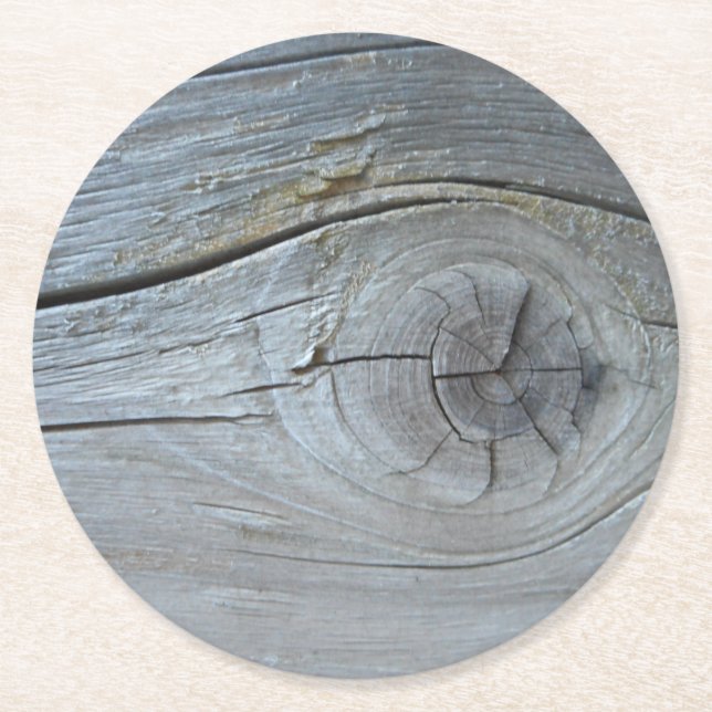 Posavasos Redondo De Papel Textura de madera gris natural de madera de deriva (Anverso)