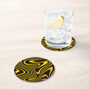 Posavasos Redondo De Papel Textura de remolinos de oro amarillo negro