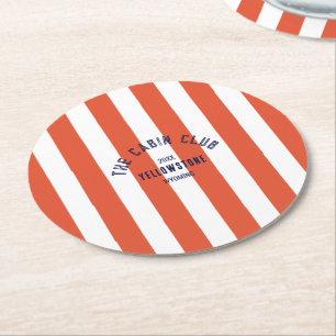 Posavasos Redondo De Papel The Cabin Club Cresta Personalizada Rojo Franja Pa
