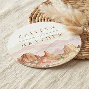 Posavasos Redondo De Papel The Watercolor Desert Range Wedding Suite -