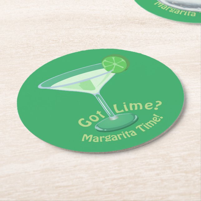 Posavasos Redondo De Papel ¿Tienes a Lime? ¡Margarita Time! Eslogan de cóctel (En perspectiva)