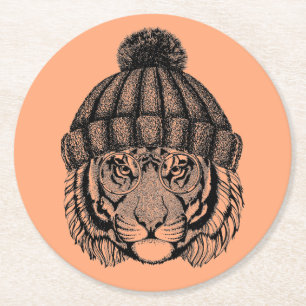 Posavasos Redondo De Papel Tigre listo de la moda del invierno