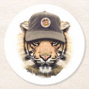 Posavasos Redondo De Papel Tigre que practica surf